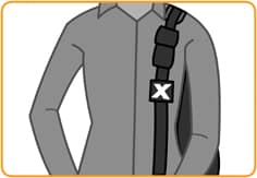 Sketch showing how to wear the X-over bag left shoulder carrying option