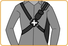 Sketch showing how to wear the X-over bag four-point option