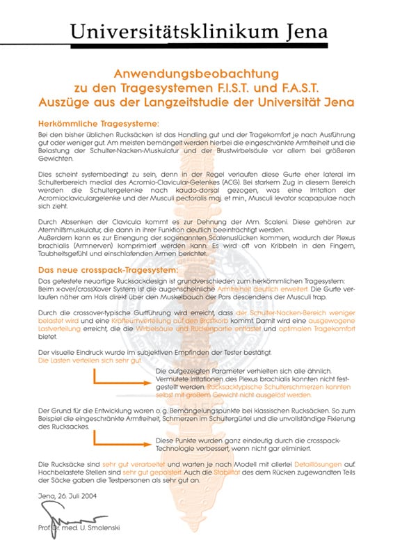 Urkunde der Universitätsklinikum Jena für X-over Bag